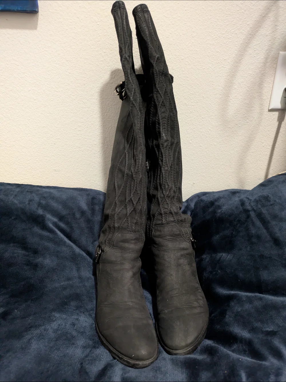 Women's Over-the-Knee Black Riding Boots with Buckle Detail